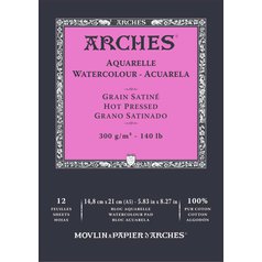ARCHES akvarelový blok, Hot Pressed, Natural White 300g,  A5, 12 listov