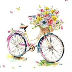 servítka na decoupage bicykel s kvetmi 1ks